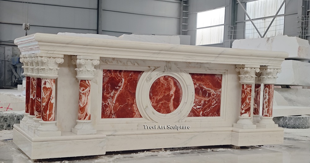 red and white marble altar