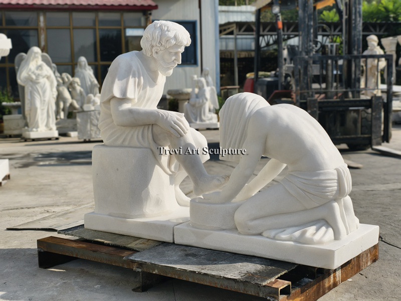 life size marble jesus washing feet statue for church