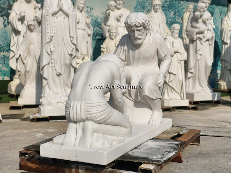 life size white marble jesus washing feet statue