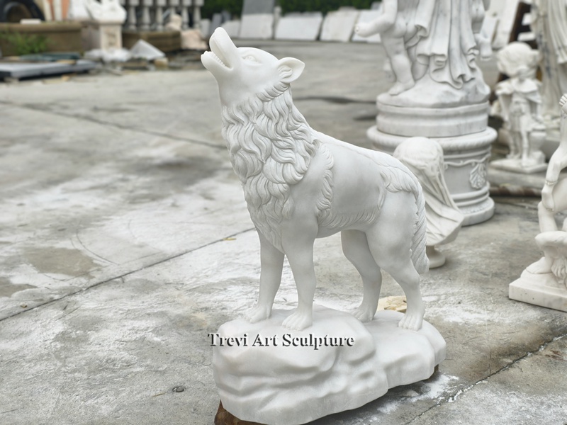 white marble wolf statue