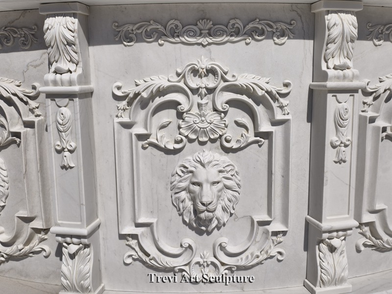 custom white marble bar counter with lion head carvings details