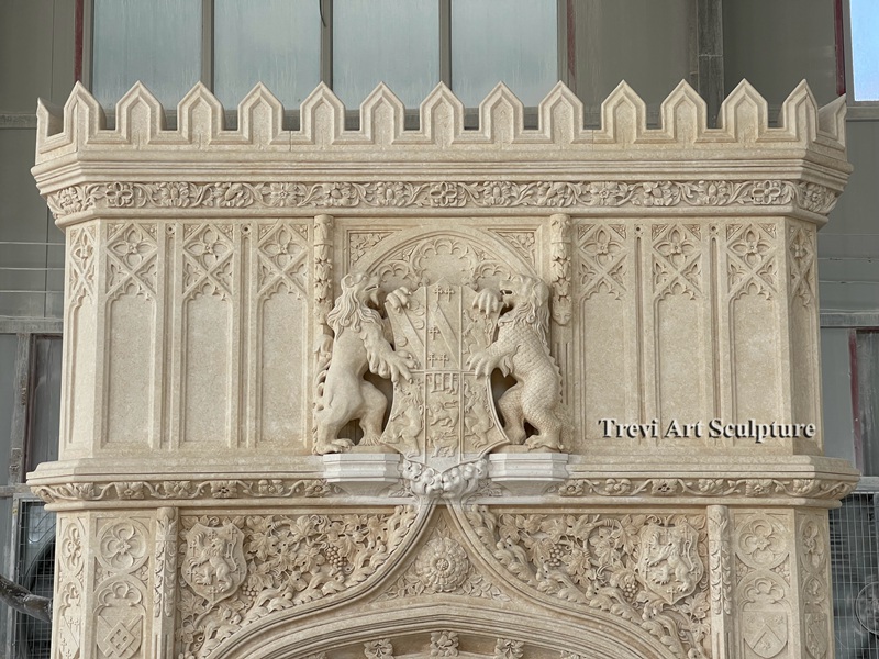 european style vintage marble fireplace details