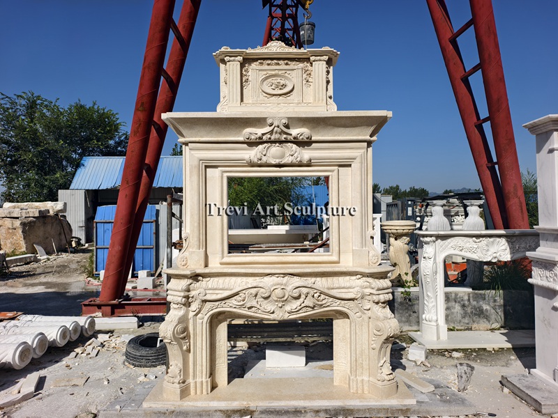 high ceiling double mantel marble fireplace