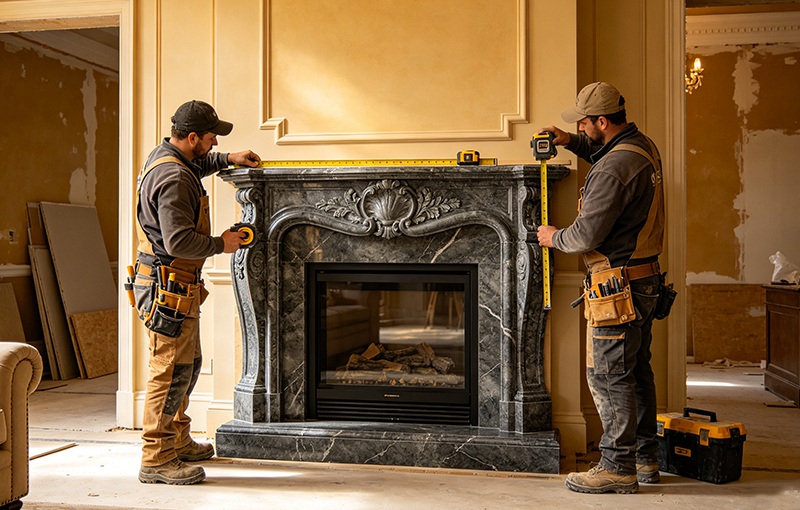 installation of a marble fireplace