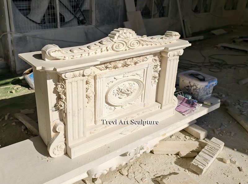 luxury high ceiling double mantel marble fireplace process