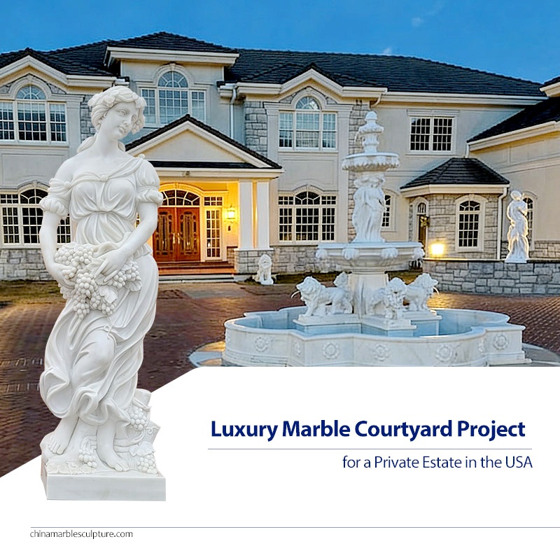 luxury marble courtyard project for a private estate in the usa