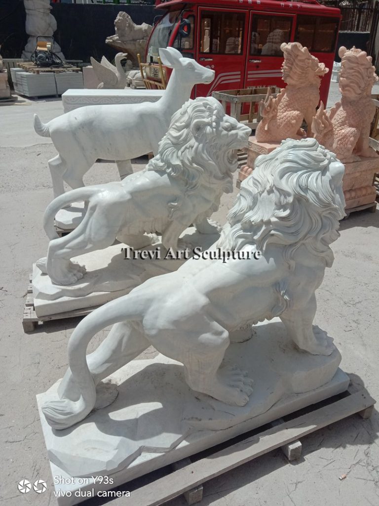 pair of marble lion statues
