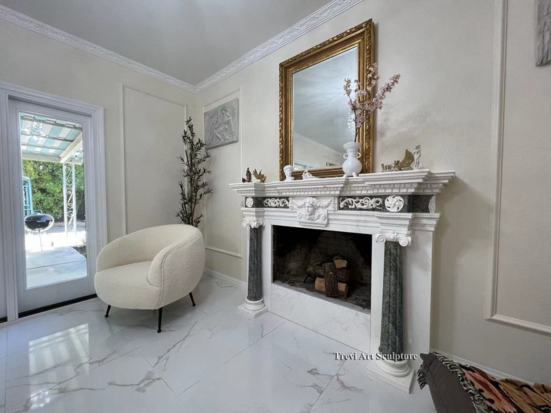 photos of the marble fireplace after installation, customer feedback