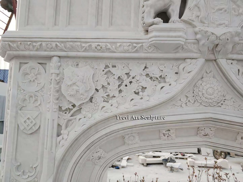 hand carved european style vintage marble fireplace