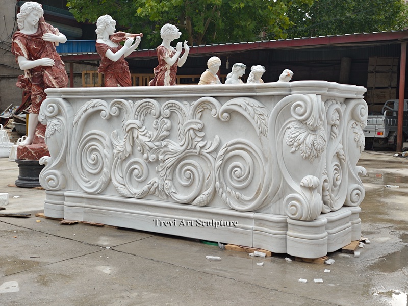 hand carved marble outdoor bar counter with floral relief