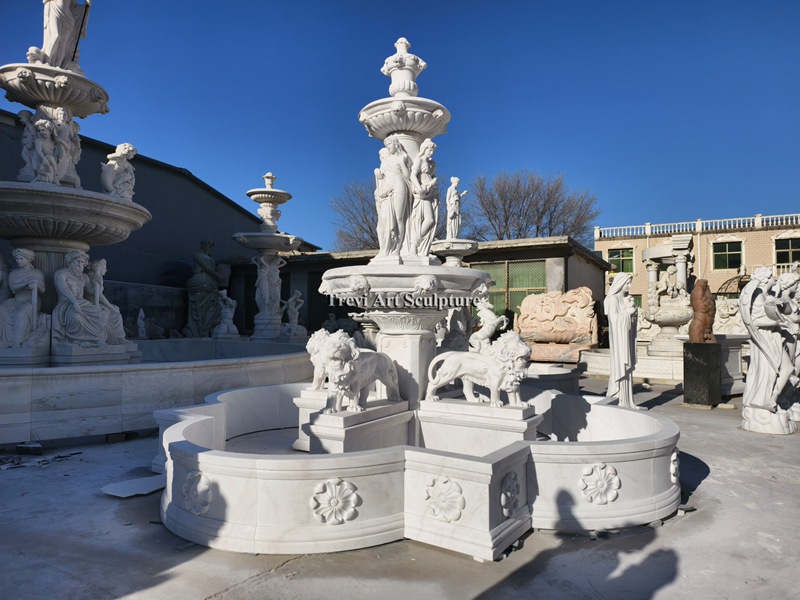 white marble lion fountain