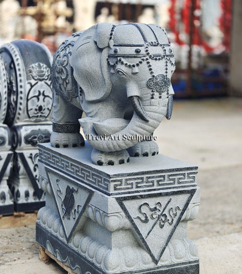 black marble elephant statue outdoor
