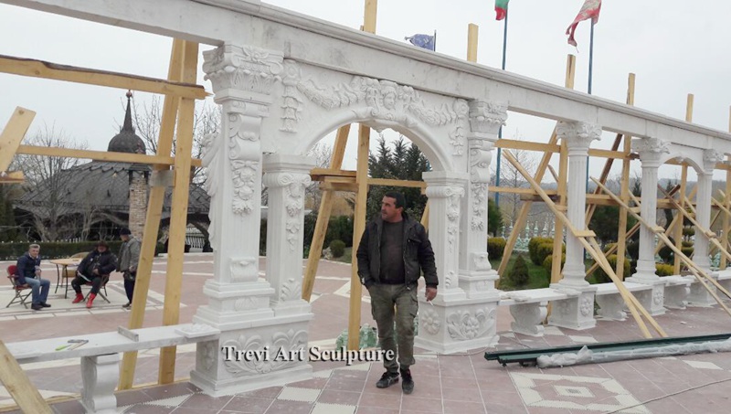large white marble garden pergola with sculpted columns feedback