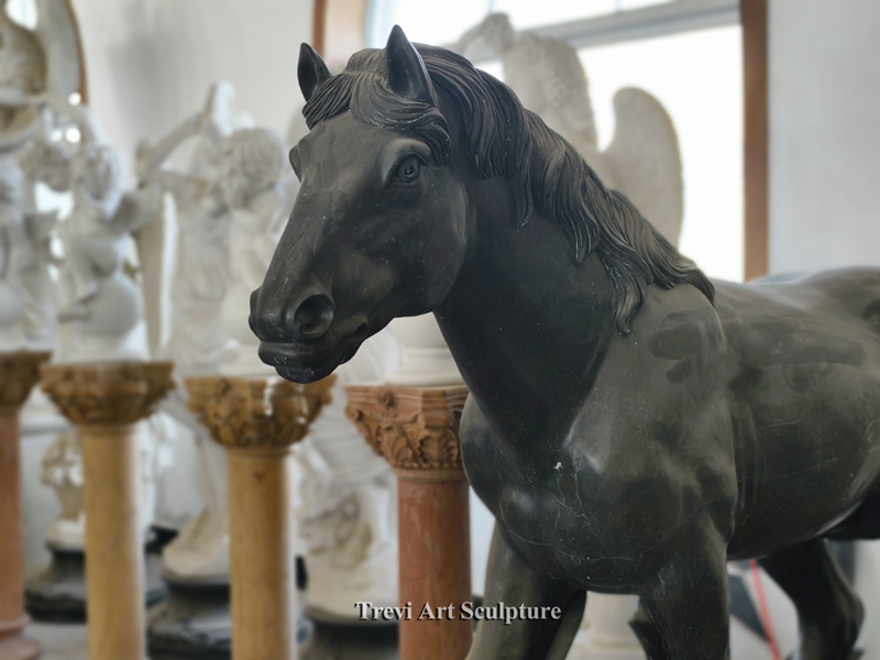 life size black marble horse statue details