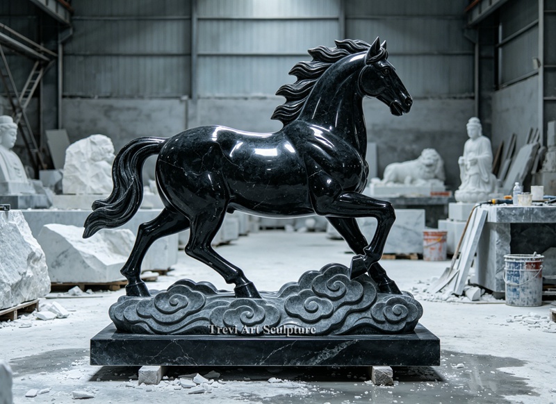 black marble horse sculpture