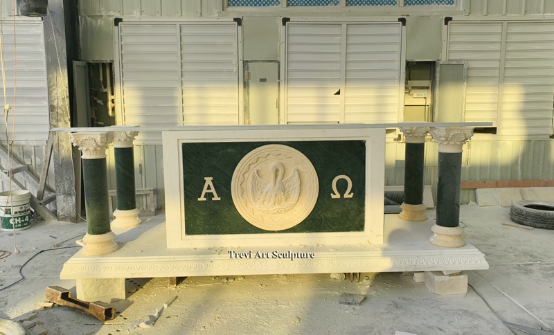 classical church altar table with columns
