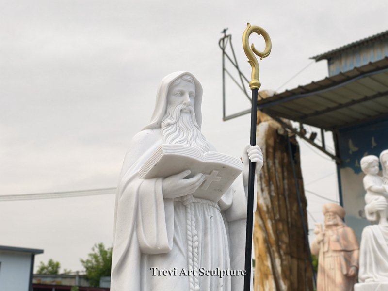 marble st benedict statue details