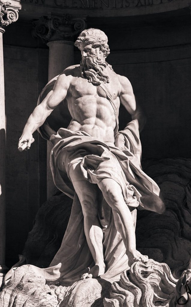 statue of oceanus, trevi fountain in rome, italy