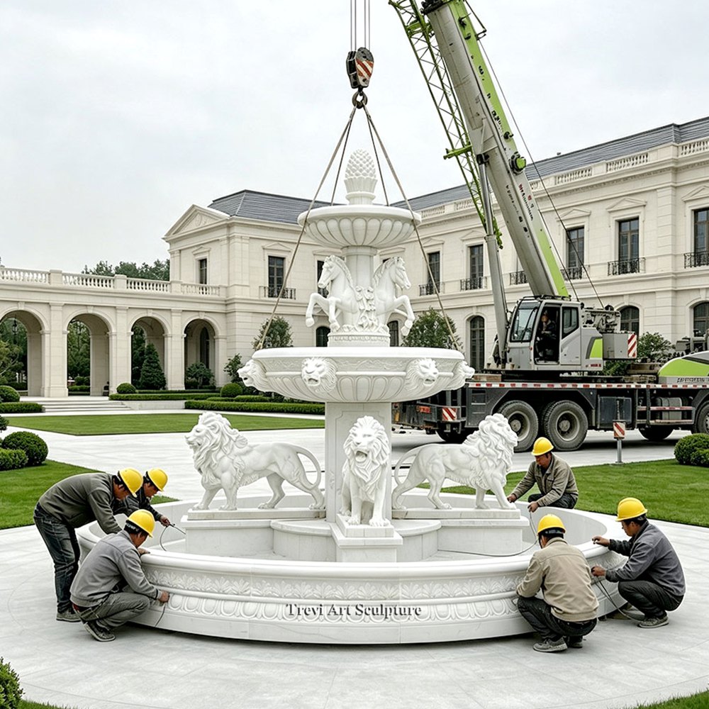 install a garden marble fountain