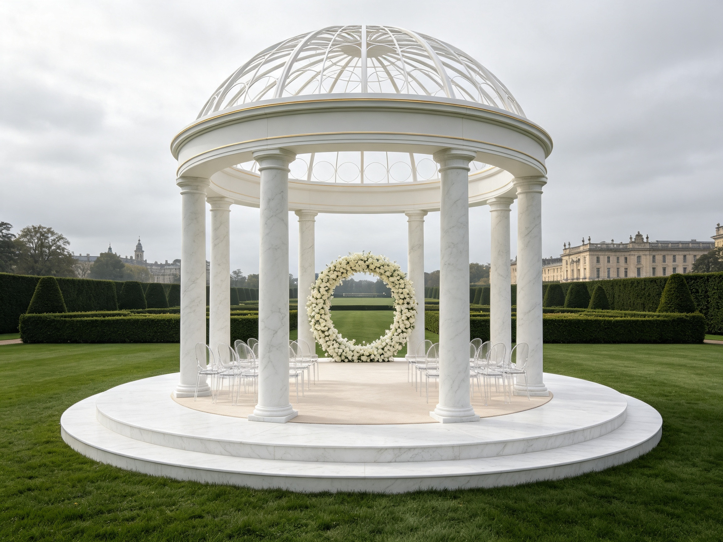 white stone wedding gazebo