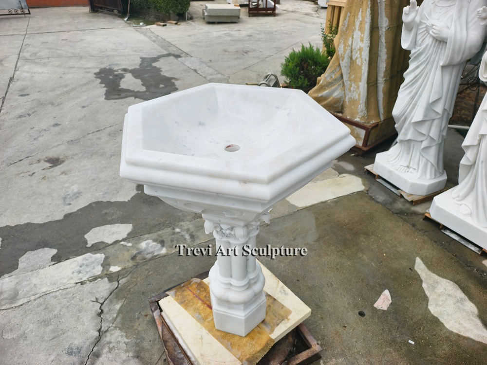 elegant white marble baptismal font details