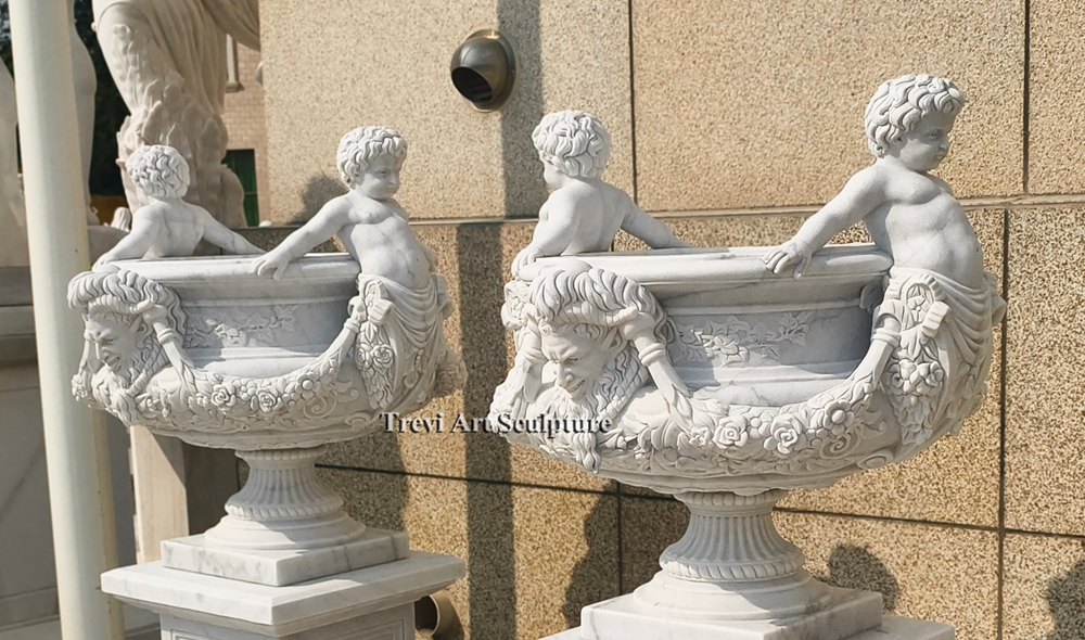 garden planter with cherub