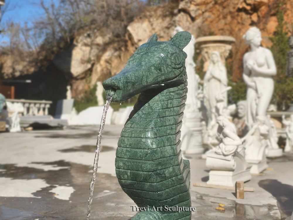 green marble seahorse statue details