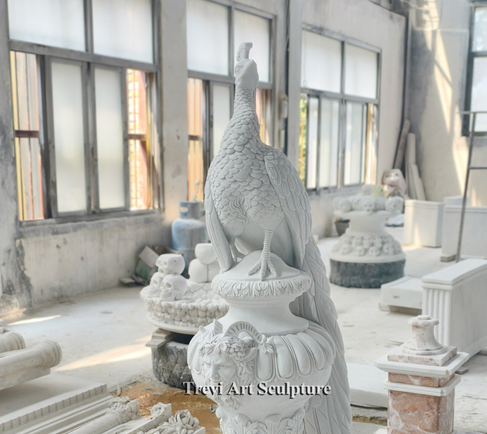 garden marble peacock sculpture