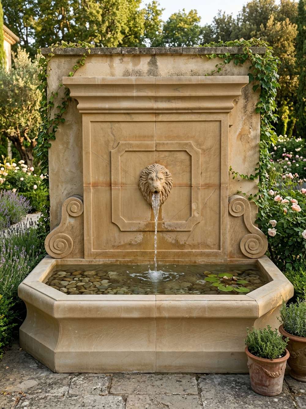 classic lion head wall fountain