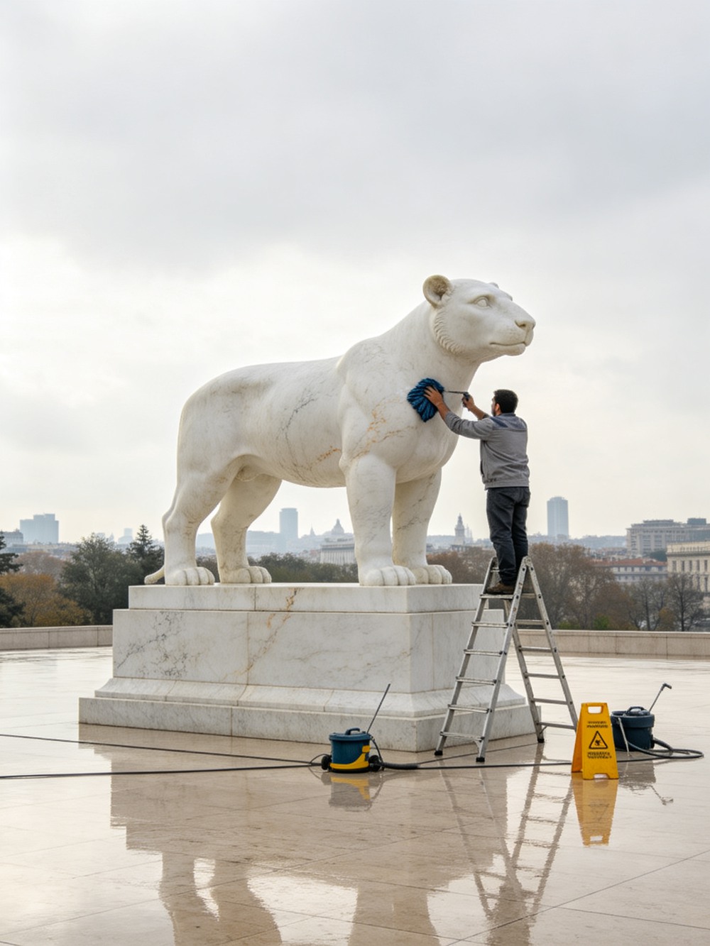 cleaning and maintenance of large scale marble sculptures