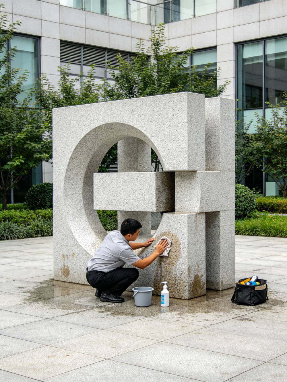cleaning of stone garden sculptures