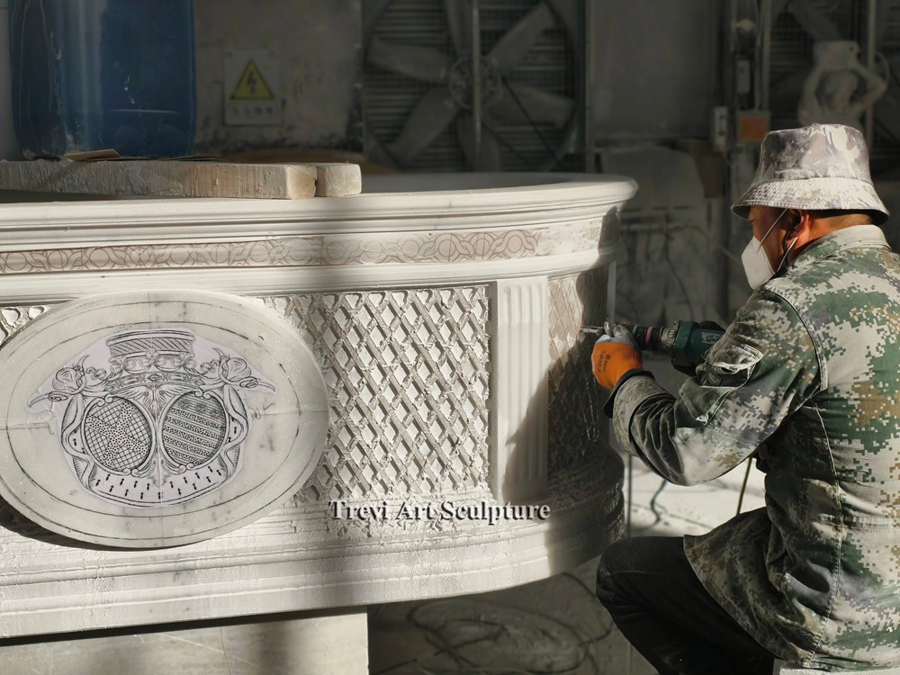 custom marble bathtub with hand carved relief process