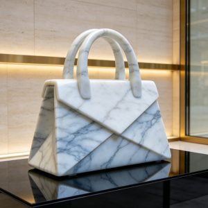 modern structured white grey veined marble handbag sculpture 副本