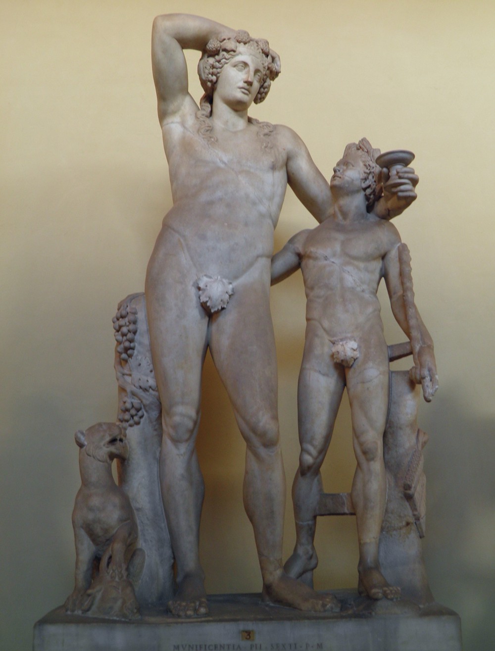 statue group depicting dionysus with satyr, discovered along the via latina, 2nd half of 2nd century ad, vatican museums, rome