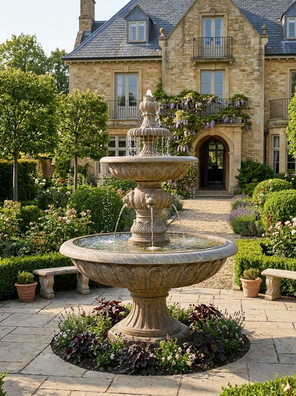 the antique travertine fountain