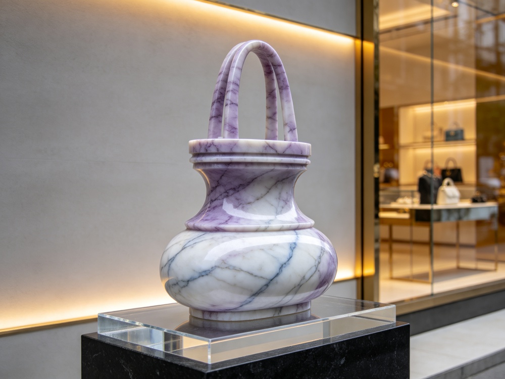 vase shaped lavender purple veined white marble handbag sculpture