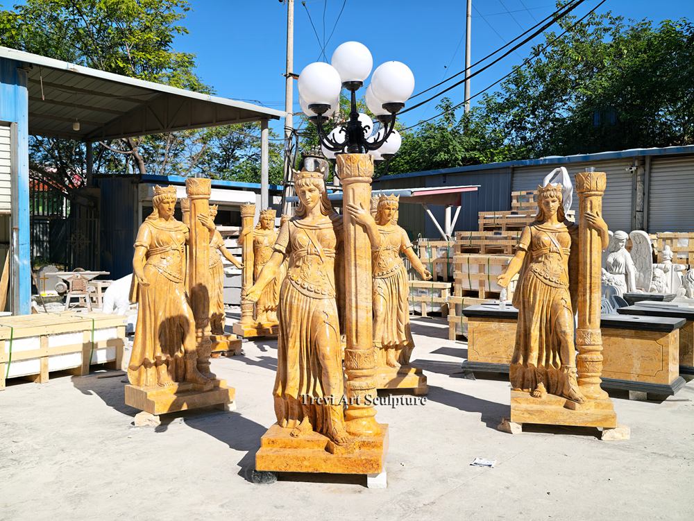 marble female statue lamp post