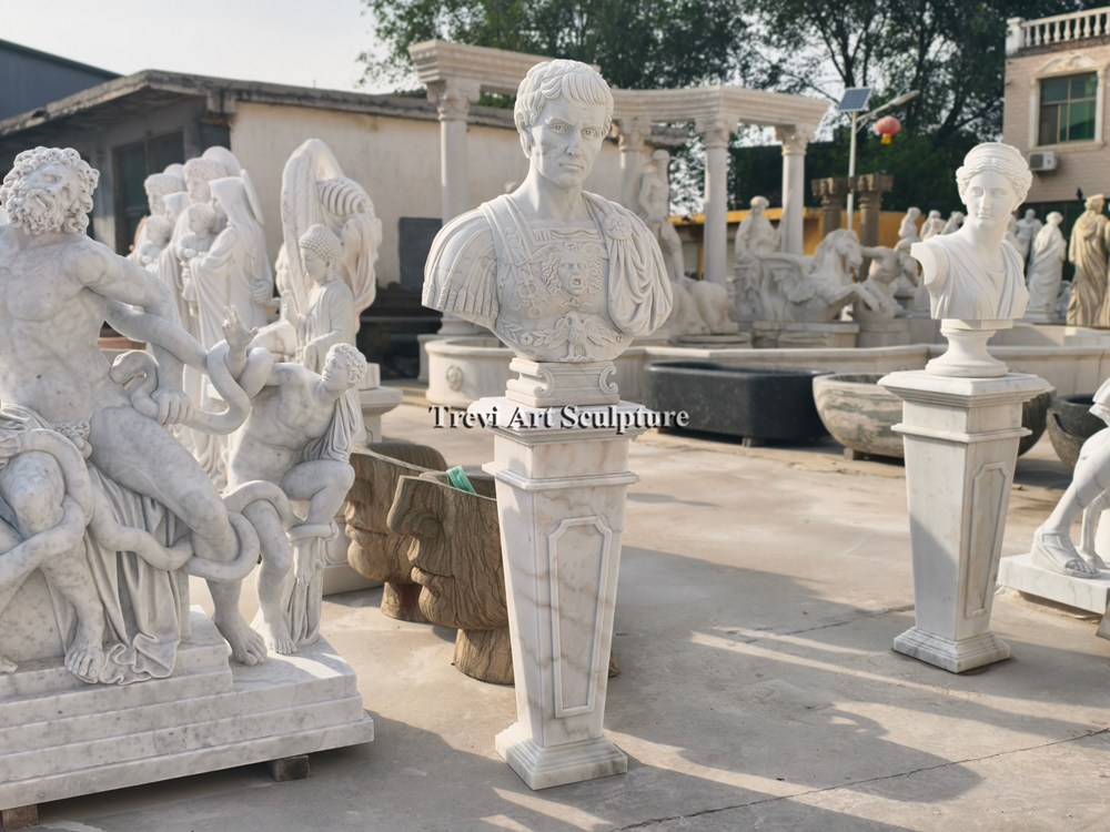 classical white marble roman busts