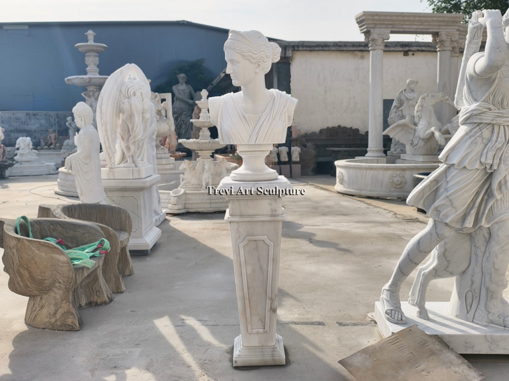 classical white marble bust of diana