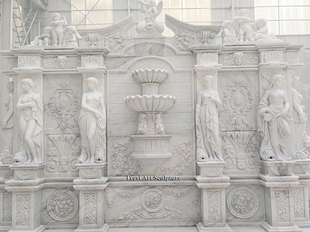 european marble wall fountain details