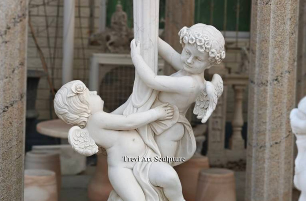 garden marble angel lamp post details