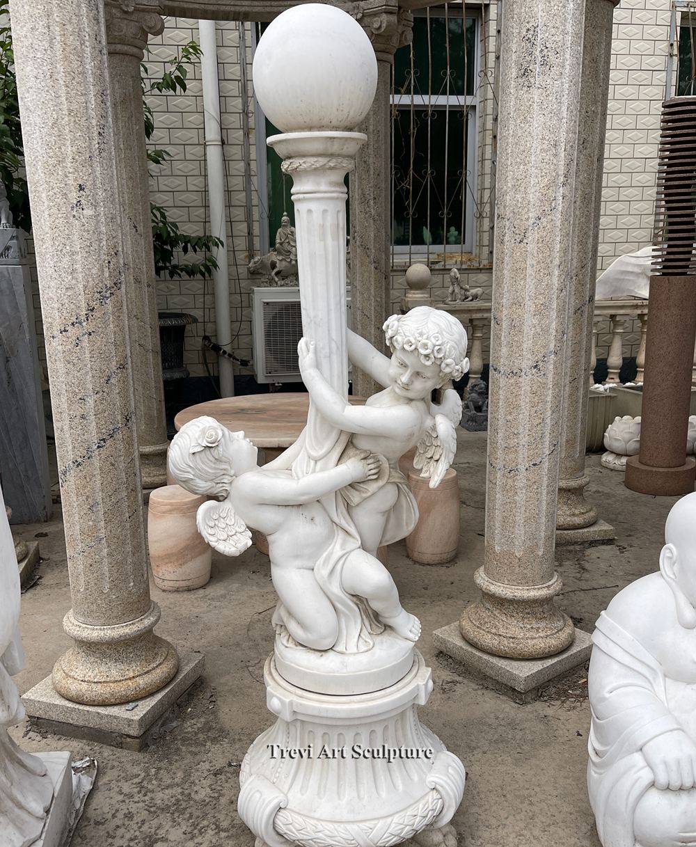 garden white marble angel lamp post