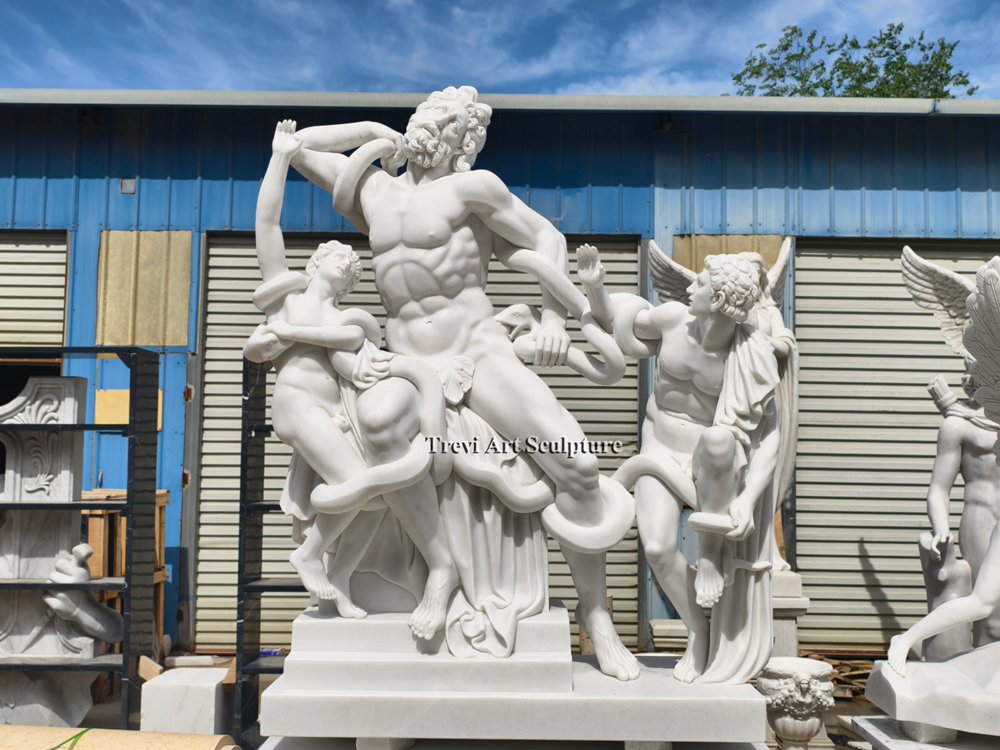 hand carved white marble replica of the iconic classical sculpture laocoön and his sons
