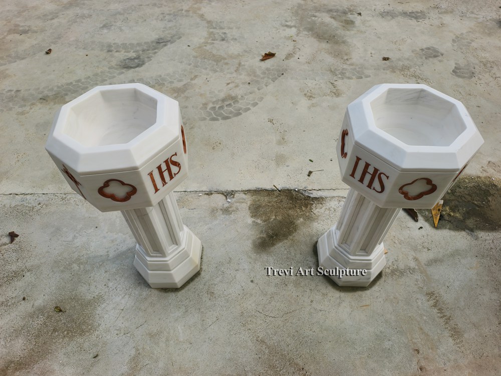 ihs monogram white marble church font