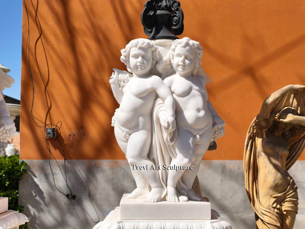 marble children pedestal post with iron lamp details