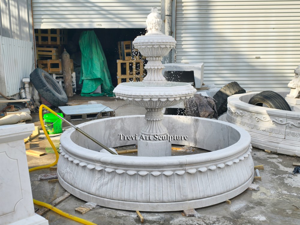 multi tiered white marble outdoor garden fountain