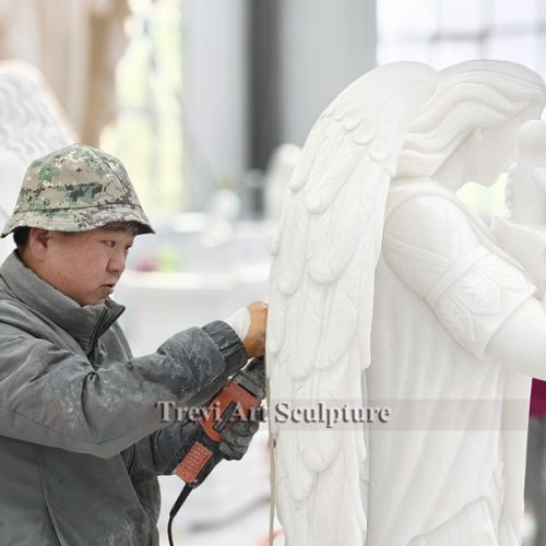 saint michael the archangel marble statue carving process