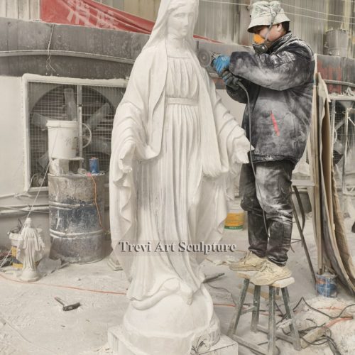 white marble virgin mary statue carving process